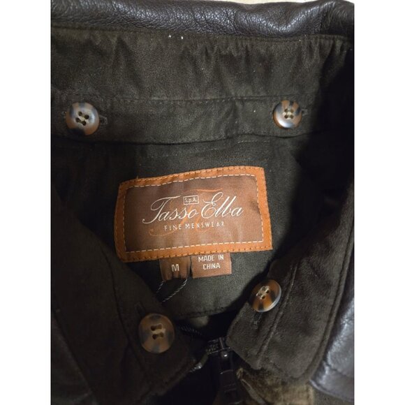 Tasso Elba Jacket Mens Medium Dark Brown Faux Suede Genuine Leather Collar NWT - Picture 2 of 5